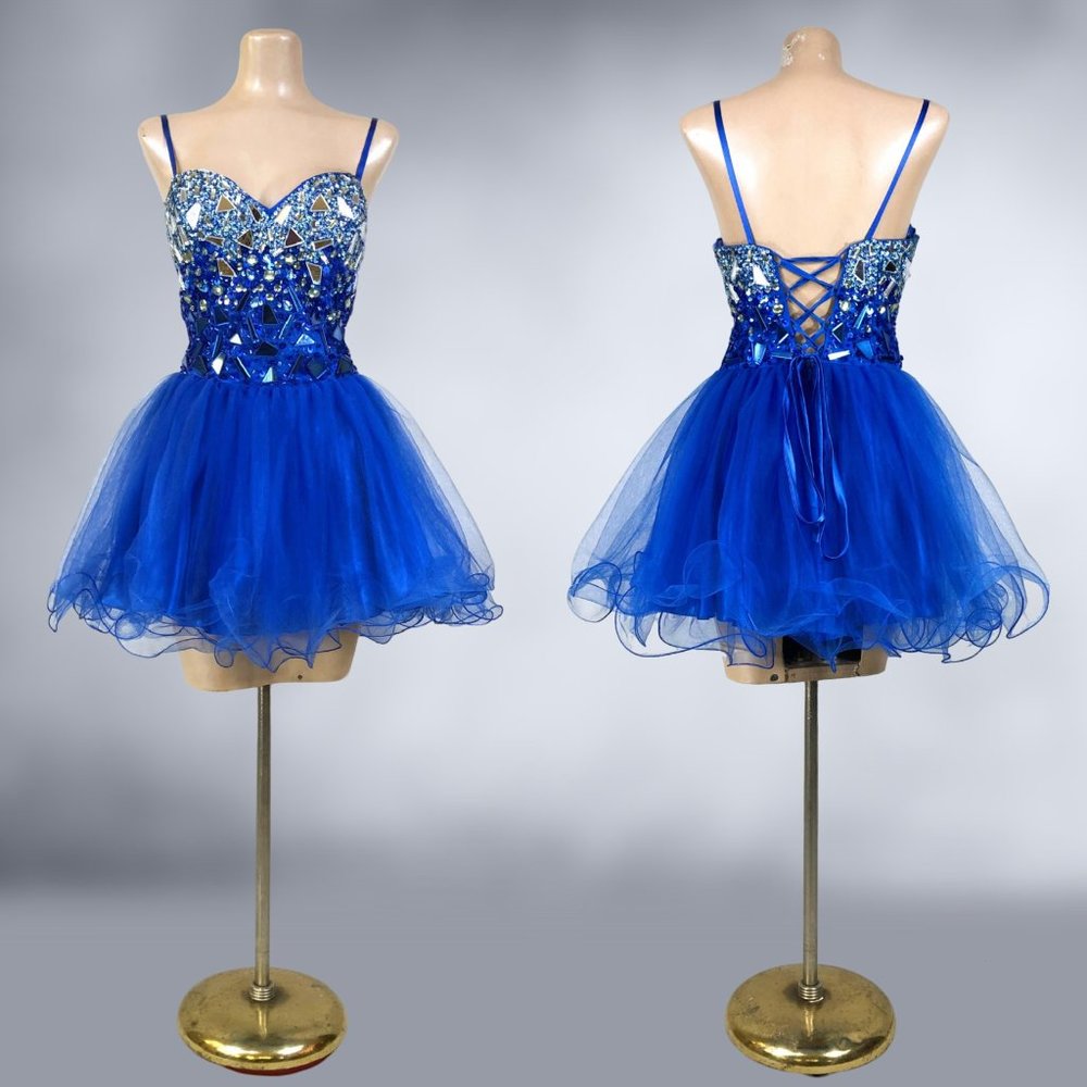 VINTAGE Y2K Blue Ice Princess Mini Tutu Prom Dress by Dave & Johnny Sz 11/12